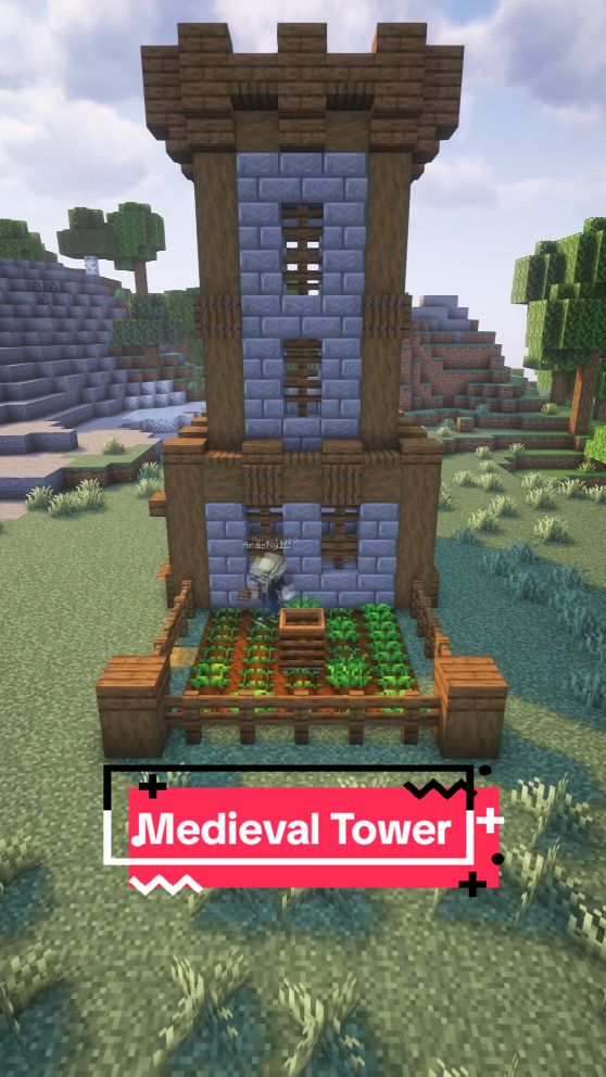 Simple Medieval Tower🏡 Minecraft Tutorial #howtobuild #minecraftbuilding #tutorial  #minecrafttutorial #Minecraft  #minecraftideas #foryou #fyp #medieval #tower #house 