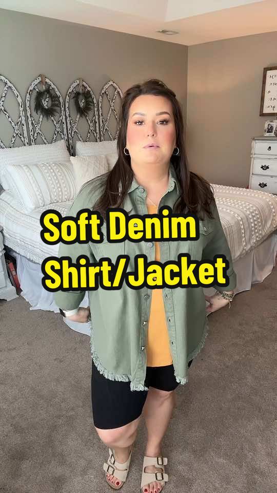 Clearing out drafts and this denim shirt/jacket is back in stock!! 🥳 I did size up one from my normal XL to a 2XL, but that was just personal preference and not something you have to do. #shacket #denim #layering #deals #ttsacl 