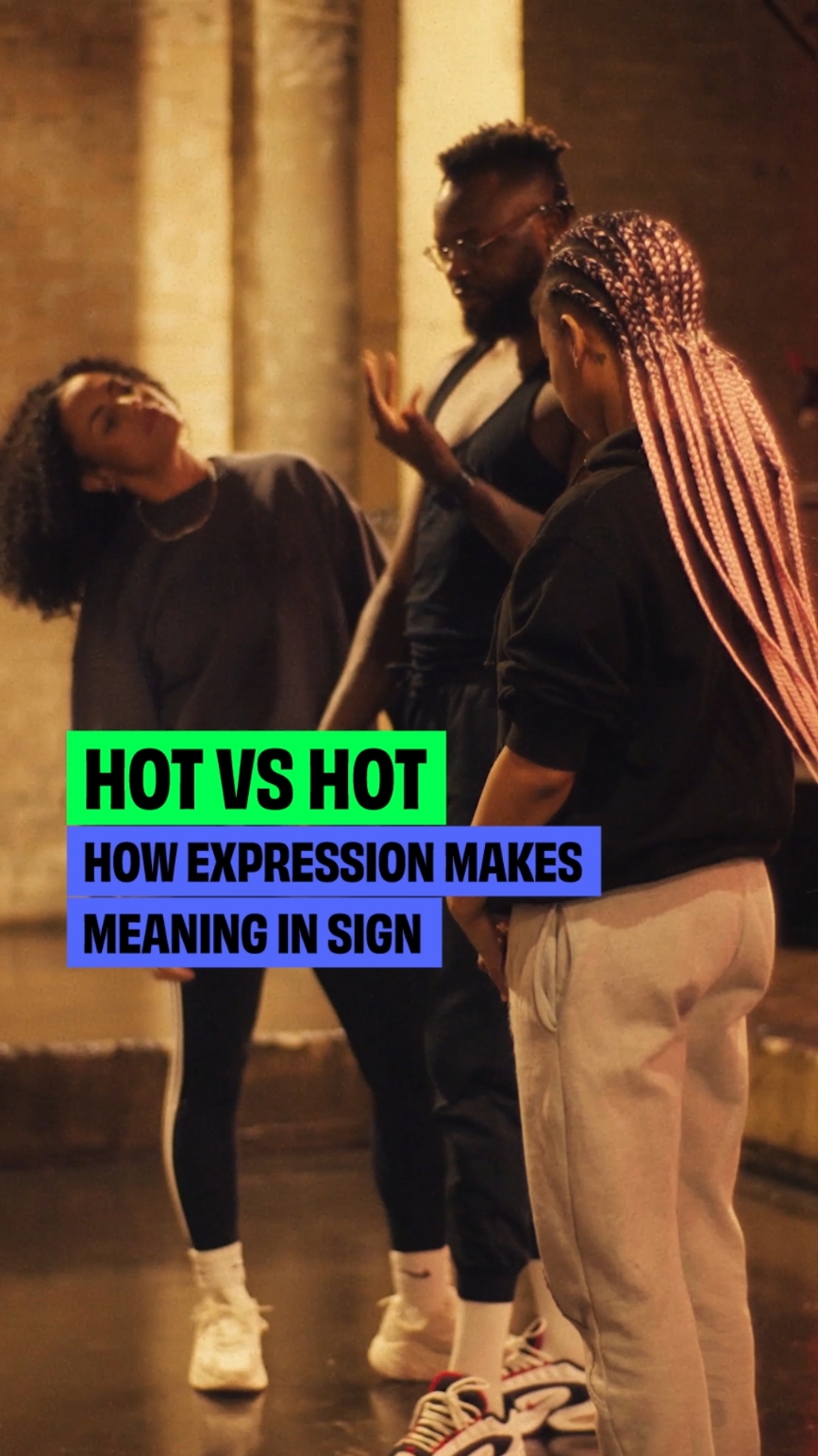 'Boiling hot' vs 'sexy hot' - there's a difference when it comes to sign language. RE/SIGN's co-choreographer and performer, Raffie Julien explains how body language plays into signing. #BSLresign #FightFakeSign #BSL #BritishSignLanguage 