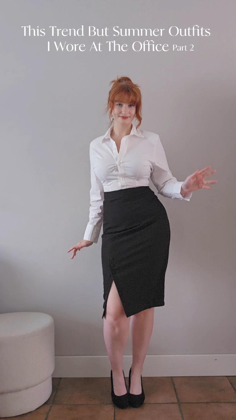 1, 2 or 3? 💖 Which is your favourite? Part 2 of this trend with my summer office outfits 🥰 which one if your favourite outfit? I think I might like the first best considering it's comfy and cute 🥰  #officelady #officeoutfit #corporategirl #corporatewoman #officeoutfitinpsiration #pencilskirt #hourglass #twirlydress #officewoman  #summerofficeoutfit #officegirl #redhair #redhead