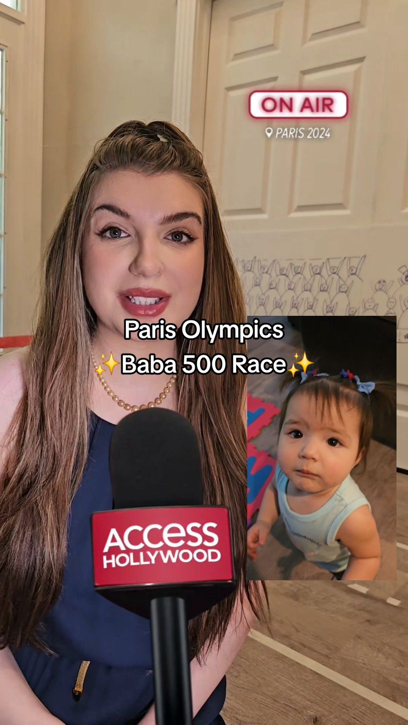 @access hollywood Our little champion! Go USA!! 🥰❤️🤍💙 #AccessCouchCorrespondent #ParisOlympics #olympics #accesshollywood #cutebaby #momtok #babytok #paris #viral #race #track 