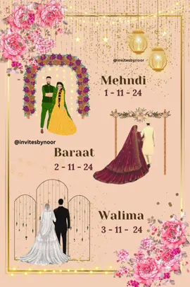 Dm To Place Order #invitesbynoor #viralmyaccount🙏🙏😚😘 #weddinginvites #invitationcard #digitalinvitation #weddinginvitation #mehndiinvitations 