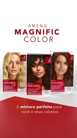 Aquela cor que você sempre buscou com o resultado além do que você foi capaz de desejar. Amend Magnific Color tem perfeita cobertura dos fios brancos e trata o seu cabelo enquanto colore fazendo com que o resultado seja duradouro e com brilho intenso, mantendo os fios saudáveis e resistentes. #AmeiAmend #Amend #ABelezaInspira #MagnificColor #Coloração 