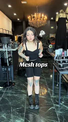 Our mesh tops are soft, buttery, and 4 way stretch! They also don’t rip or tear easily. We love them with a crop top and biker shorts 🖤 #bikershorts #meshtops #summerlooks 