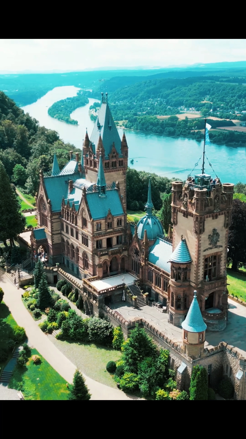 Schloss Drachenburg a fairy tale castle in Germany According to the legend, a dragon lived on the Drachenfels mountain that terrorized the surrounding area. A brave knight, decided to defeat the dragon. 🐉 #drachenburgcastle #drachenburg #drachenfels  #cologne #bonn #dragon  #germany #castle #djimini3pro #castles #koln #keulen