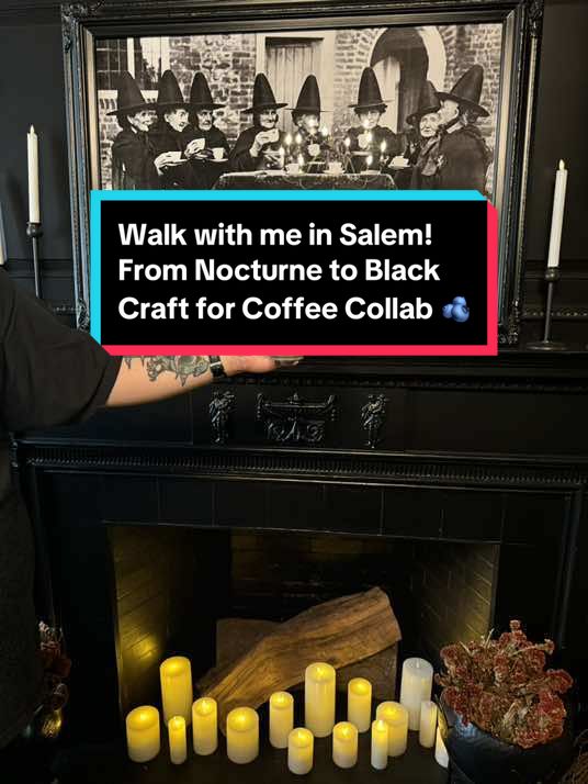 Take a walk with me from Nocturne to Black Craft in Salem, MA to try our new Nocturne Cold Brew @blackcraftsalem which is blueberry cold foam and oh so delicious! 🫐⚰️🫐⚰️🫐⚰️ We also get @salemSBHS matcha for @Codie Crowley 🍂🪦💋 and talk about Salem! Love you! #blackcraftcoffee #witchcity 