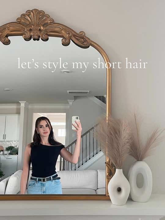 actually styling my hair for the first time since chopping it 🙈 cant wait to style it after washing it #shorthairstyles #shorthairstyle #shorthair #stylinghair #halfupdo #slickbackponytail #slickbackhair short hair hairstyle #girlyaesthetic #girlygirl #girlythings 