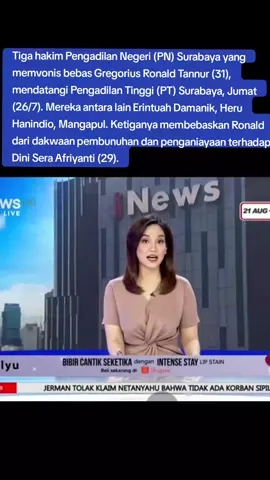 #Tiga hakim Pengadilan Negeri (PN) Surabaya yang memvonis bebas Gregorius Ronald Tannur (31), mendatangi Pengadilan Tinggi (PT) Surabaya, Jumat (26/7). Mereka antara lain Erintuah Damanik, Heru Hanindio, Mangapul. Ketiganya membebaskan Ronald dari dakwaan pembunuhan dan penganiayaan terhadap Dini Sera Afriyanti (29).#fypシ゚viral #fyp 