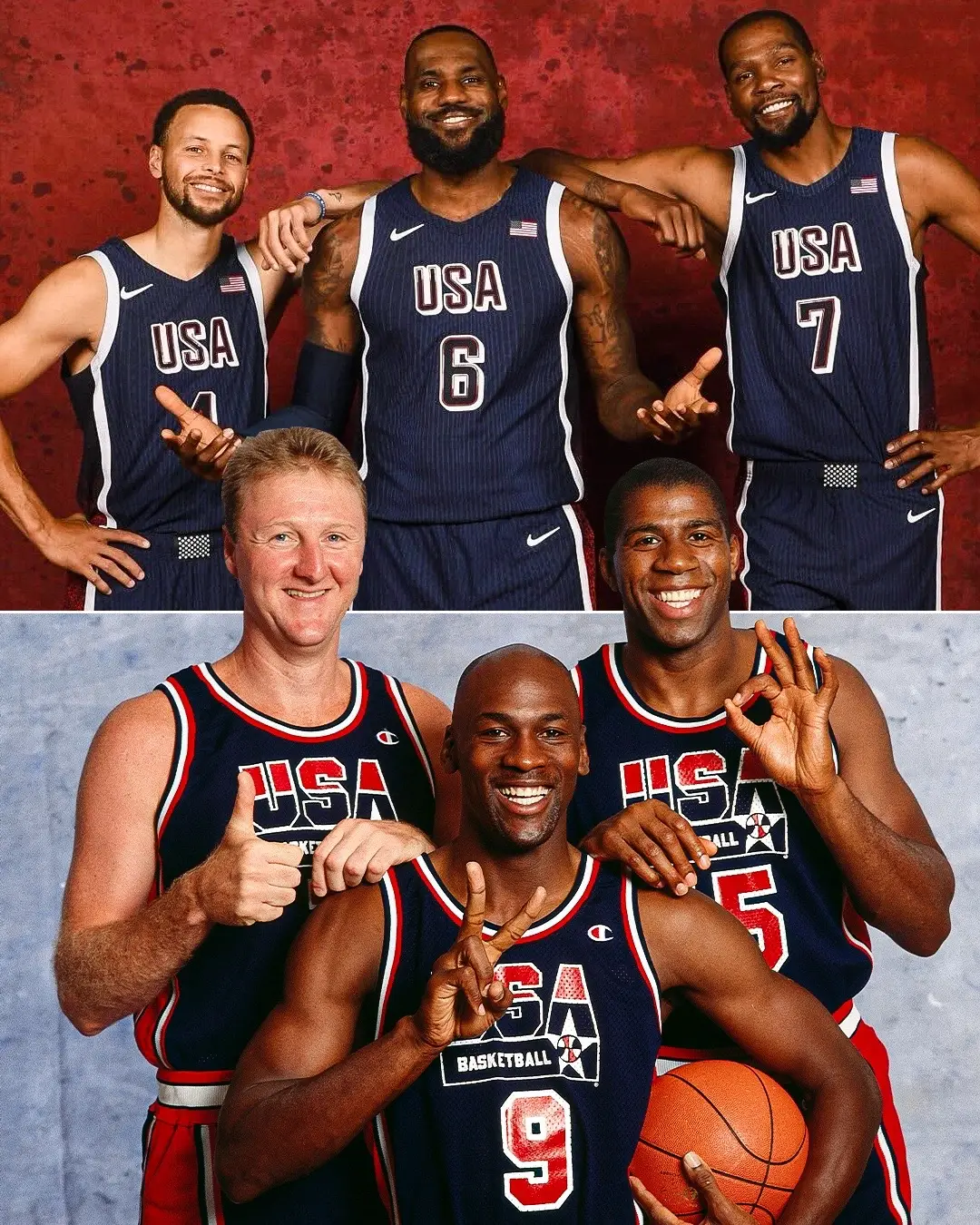 Steph x LeBron x KD 🤝 Bird x MJ x Magic  #fyp #explore #teamusa #usabasketball #basketball #NBA #bball #hoops #stephcurry #lebron #lebronjames #kd #kevindurant #michaeljordan #magicjohnson #larrybird 