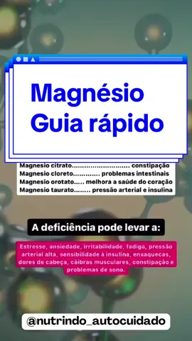 Um guia rápido de alguns tipos de magnésio e suas usabilidades!  #saude #bemestar #vida #magnésio #vitamina #suplementos #intestino #célula #tiktok 