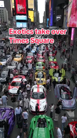 Supercars take over Times Square NY. Exotic car rally, millions worth of supercars. #lambo #ferrari #timesquare #nyc 
