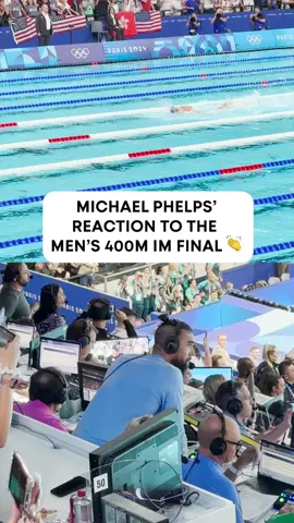 Michael Phelps watches Leon Marchand capture gold in the 400m IM. 👏 #ParisOlympics #swimming #gold #medal 