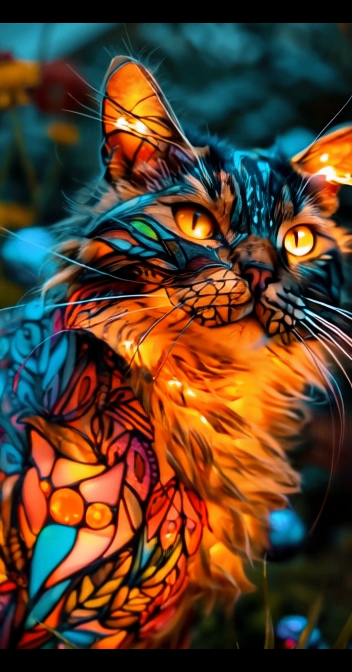 Lighting Feathers Cat #cat #cats #colorful #aivideo #aigenerated 