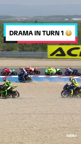Holeshot for Gennai 🚀 but a whole load of riders bailing out for the gravel - Most's Turn 1 is always an action hotspot in any class! 💥 #CzechWorldSBK 🇨🇿 #WorldSBK #motorcycle #motorsport #racing #sportsontiktok
