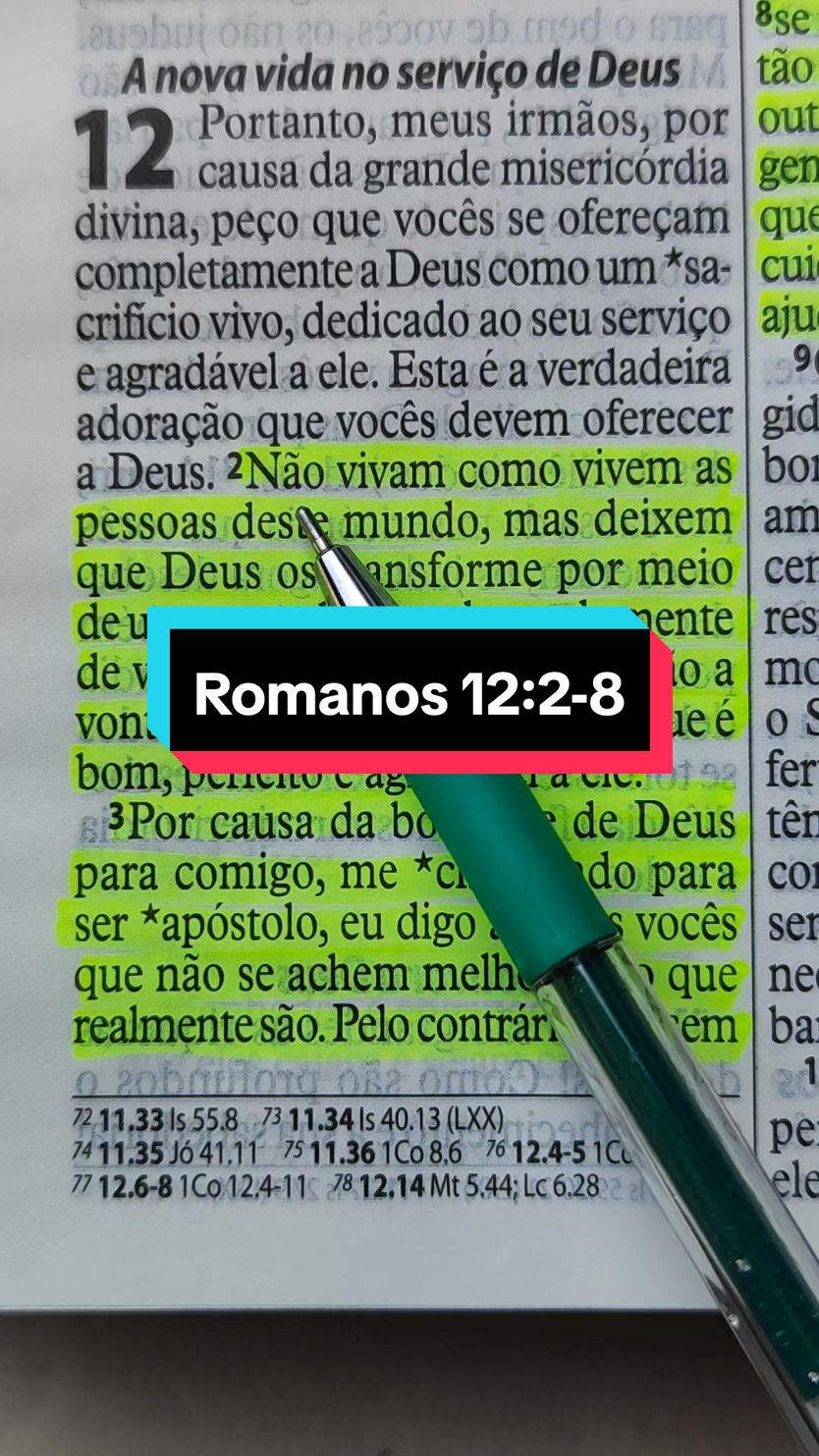 Romanos 12:2-8 #biblia #Deus #versiculosblibicos #versiculododia #fycristao #palavradeDeus #lendoabiblia #cristão #cristoviveemmim #Romanos 