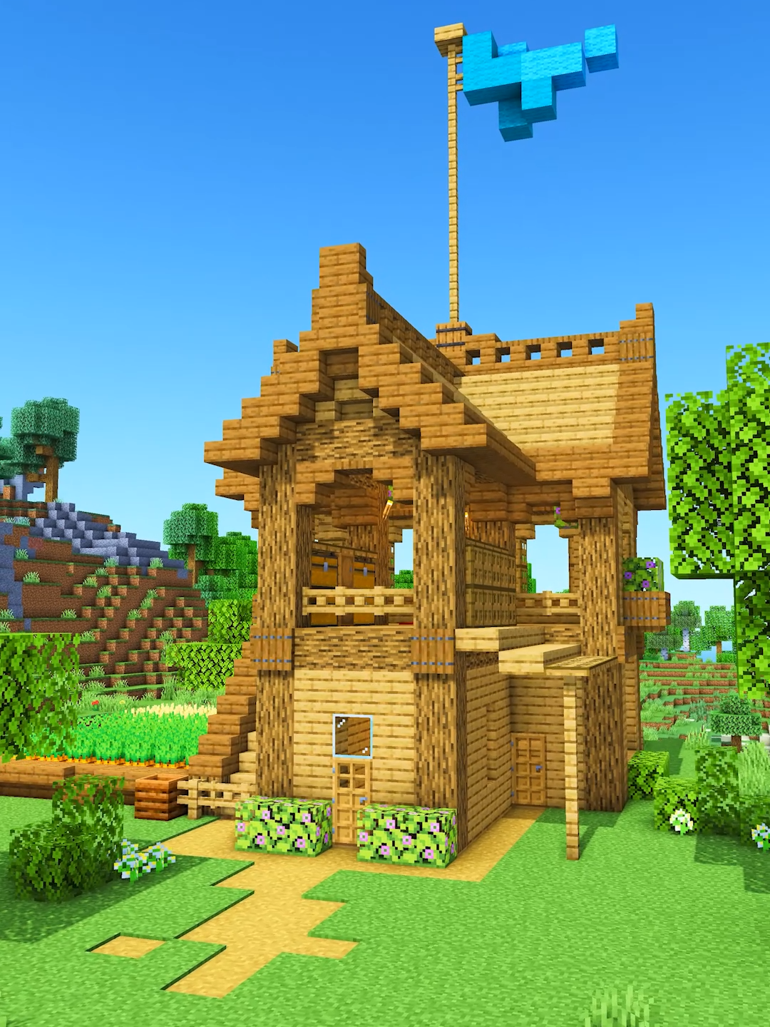 Build it! (Starter House 21) - link in bio! The 3D Guide is online and has a materials list included. No mods or addons are required! 📥Included downloads: Java / Bedrock world and Schematic. #Minecraft#charliecustardbuilds