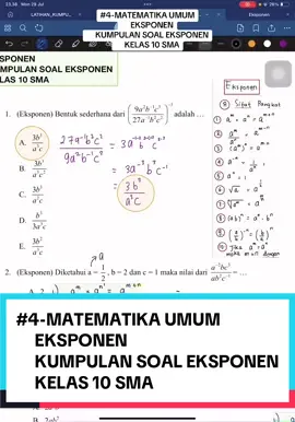 #4-MATEMATIKA UMUM      EKSPONEN      KUMPULAN SOAL EKSPONEN      KELAS 10 SMA #fyp  #math  #pangkat 
