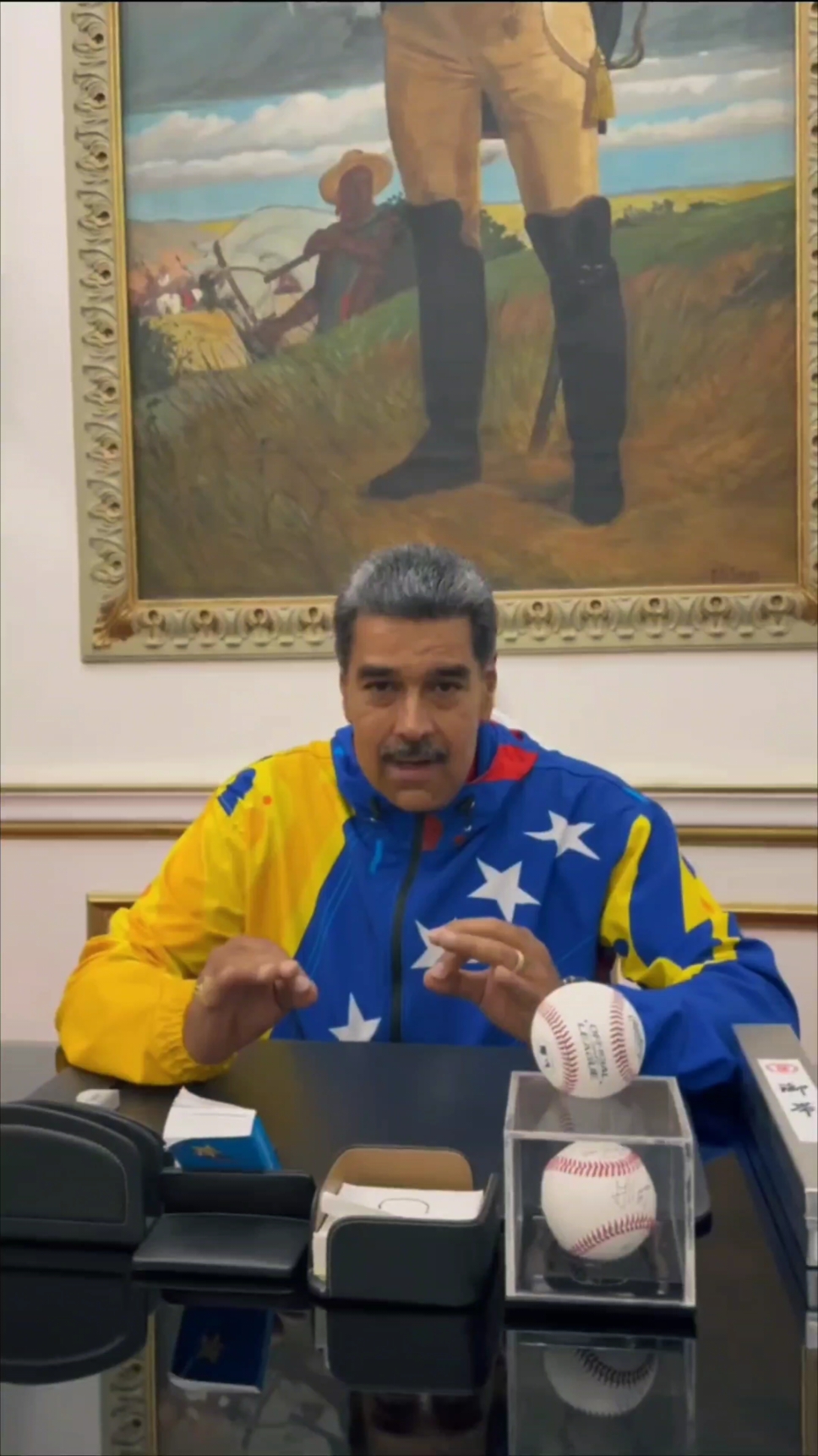 Nicolas Maduro, 61, addressed supporters at the presidential palace minutes after the announcement: 'I can say, before the people of Venezuela and the world, I am Nicolas Maduro Moros, the re-elected president of the Bolivarian Republic of Venezuela. There will be peace, stability and justice. Peace and respect for the law.' #venezuela #maduro #breakingnews 