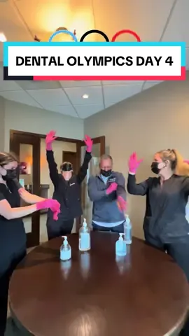 #DentalOlympics DAY 4!!! 🦷🤍 who can put mask & gloves on after hand sanitizer the fastest!!!  SO FAR WE HAVE  Katie - 2 🥇, 1 🥈 Maddie - 1 🥇, 1 🥈, 1🥉 Chevelle - 1 🥈, 1 🥉 Dr J - 1 🥉 #dentistsoftiktok #DentalOlympics #olympics #humor #handsanitizer #gloves #mask #humor 