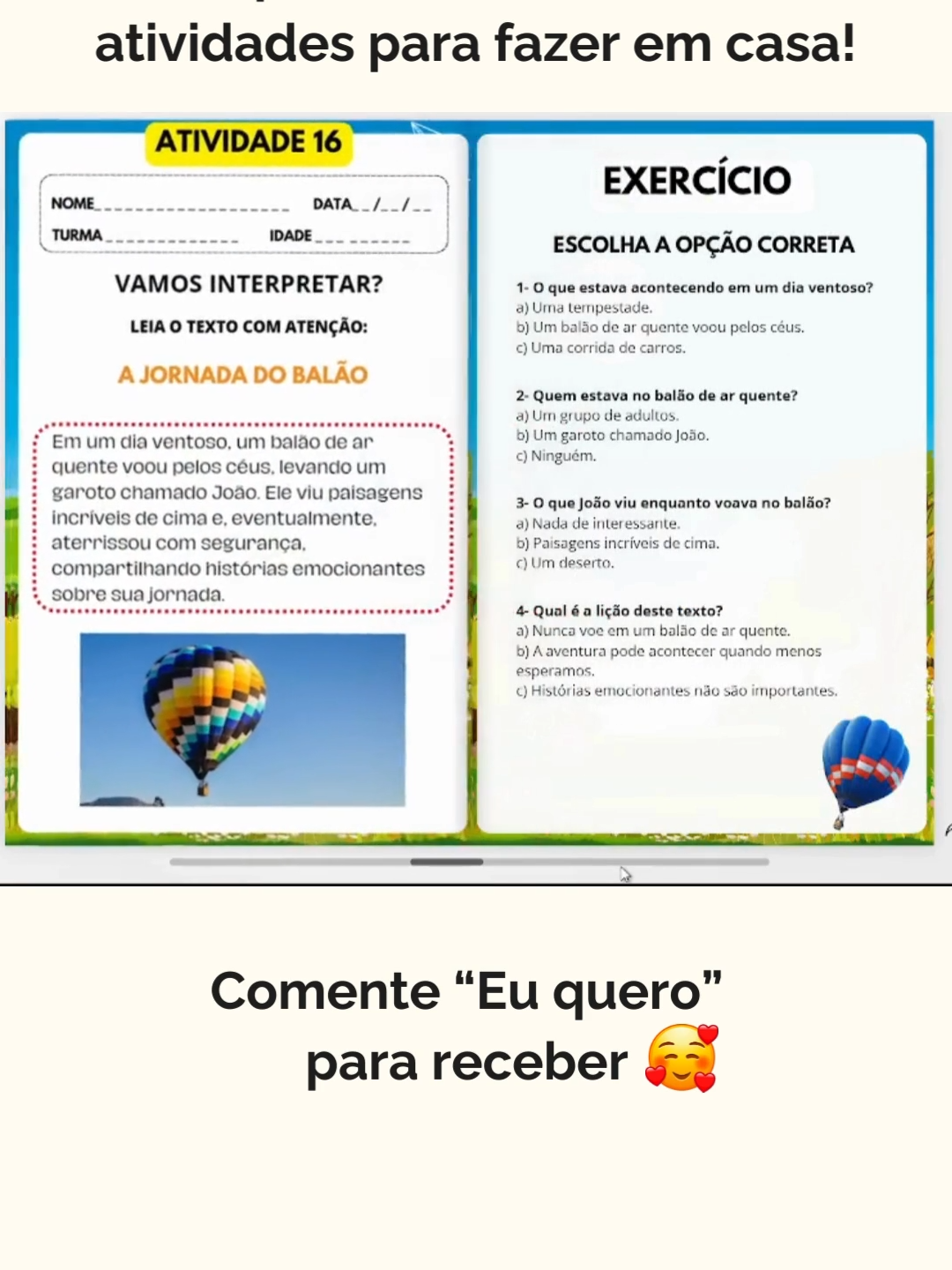 A chave para aumentar o DESEMPENHO escolar do seu filho. O kit interpretação de textos mais completo que existe. São 6 apostilas. Mais de 200 atividades para fazer em casa! #educaçãoinfantil #pedagogia #mae #pai #criançasnotiktok #tia #tio