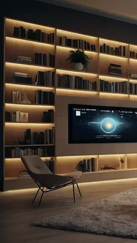 Lose yourself in a book in this futuristic home library 📚✨. Smart bookshelves, a comfortable reading nook, and modern decor create the perfect reading sanctuary. #HomeLibrary #FuturisticDesign #InteriorInspo 