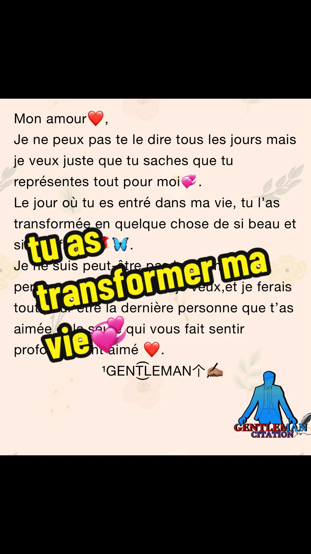 tu as transformé ma vie mon amour😍 #gentleman #foryou #pourtoi #amour #fypツ #fypシ゚viral #declarationdamour #amoureux #jetaime #citation #lovequotes #flypシ #pourvous #monamour #viral #loveyou #lovecouple 