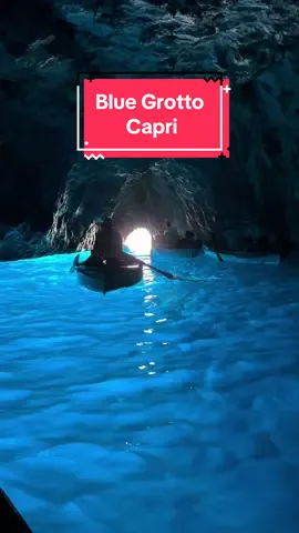 The Blue Grotto 💙 🌊  The Blue Grotto is a natural sea cave, 60 meters long and 25 meters wide. The cave mouth is two meters wide but only roughly a meter high, so to enter visitors must board small rowboats which transport a maximum of four passengers.  The skipper will have you lay back along the bottom of the boat while he guides you through the opening using a metal chain attached to the cave walls. Getting there: by bus from Anacapri or by boat Marina Grande. I stayed in Anacapri and took the bus down to the staircase of the Blue Grotto where you get in line to take a sodden boat 🛶 and pay for the tour. Arriving around 11 am and taking the stairs route vs glinting a probaste boat or taking a boat from was the faster option . I only waited about 20-30 min when others wait up to 2 hours when arriving here by boat and at later times .  Opening hours: each day from 9:00 a.m. to 5:00 p.m. ( 1 p,m. in winter), with favorable sea conditions (in case of certain high winds, the cave mouth is inaccessible).  The grotto is closed to visitors during rough seas or high winds, and it’s always closed on December 25th and January 1st. Entrance fee: EUR 18/person (the Blue Grotto is a cultural site and entrance fees are equivalent to those of a museum). Save this post for when you visit The Blue Grotto 💙 . . . . #capri #bluegrotto #capriisland #italytravel #italy_vacations #italytrip #travelreels #summerinitaly #italia #grotto #naplesitaly #napoli #bestplacestogo #vacations