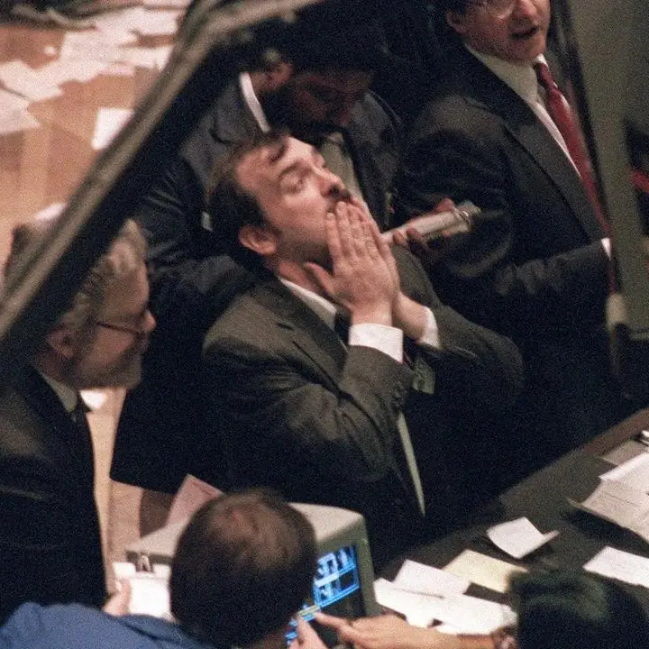 trader reacting to a $1.71 trillion dollar loss on Black Monday, October 19th, 1987 Black Monday was a global, severe and largely unexpected stock market crash on Monday, October 19, 1987. The severity of the crash sparked fears of extended economic instability or even a reprise of the Great Depression. The crash led to the development of new regulatory instruments, known as 