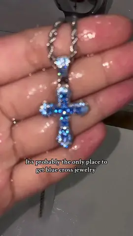 It's probably the only place to get blue cross jewelry #jewelrytiktok #jewelry #blingbling #tiktokshop #diamonds #cross #foryou #jewelrybusiness #hiphopjewelry 