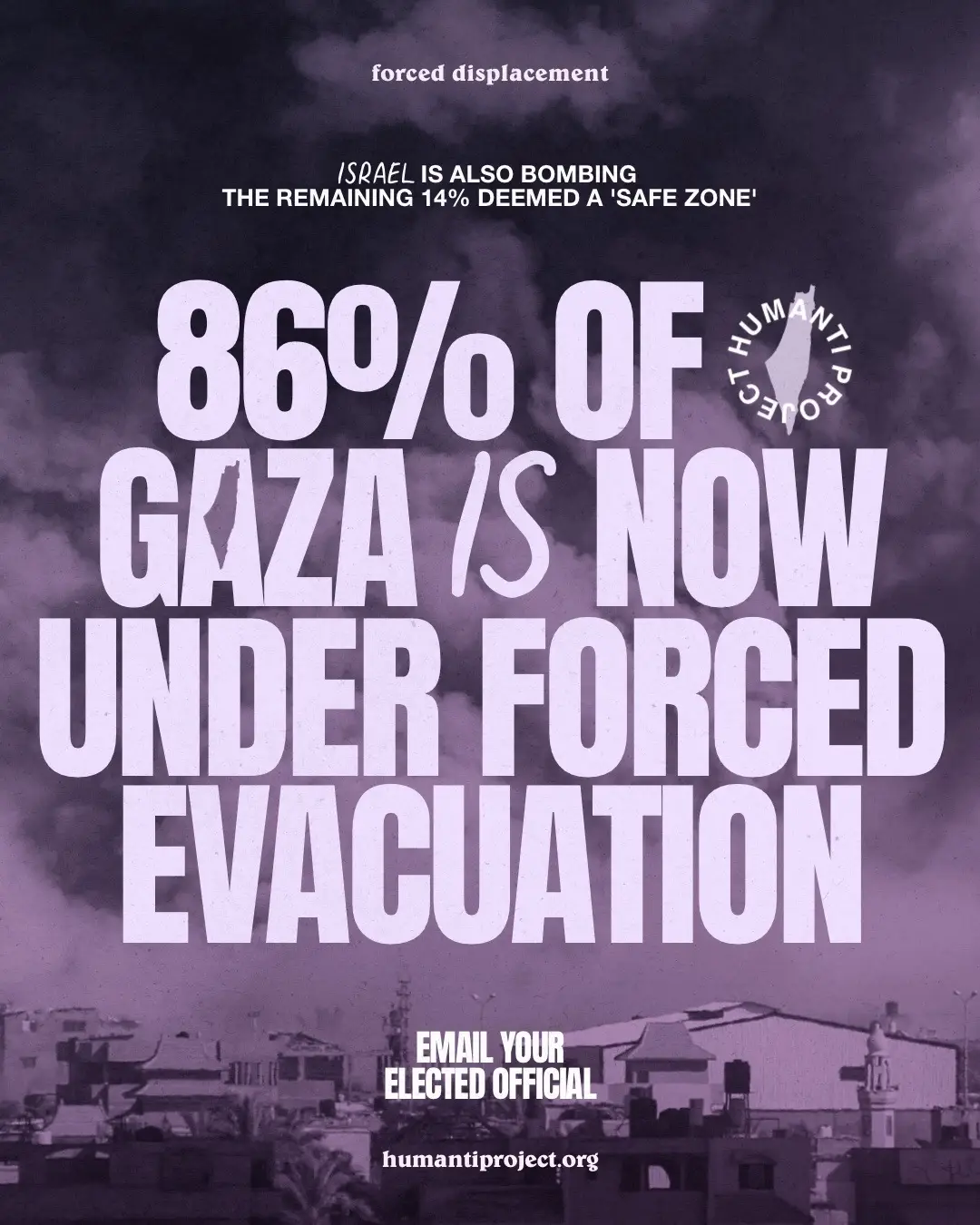 Palestinians are fleeing the Bureij and Nuseirat refugee camps in the central Gaza Strip after Israeli occupation forces issued new evacuation orders. According to the UN agency for Palestinian refugees, 86 per cent of Gaza is currently under such orders. Most of the displaced population is moving to Deir el-Balah, a city already overcrowded with families who were displaced following last week's full evacuation orders for Khan Younis. This city lacks sufficient space and resources to accommodate the influx of people. Gaza is being squeezed in every direction into what is becoming an increasingly small concentration camp. Israel knows that the more displacement they force, the weaker the population becomes. This is the collective punishment of a civilian population and a crime against humanity.  The time for action is long overdue; ceasefire, sanctions, an arms embargo, an economic blockade, and repercussions at the international court for Israeli apartheid leaders who continue to commit such atrocities. We must also hold our own elected officials accountable for signing off on this genocide.  It is time for The Hague to take action. 👉 Email your elected official now! Use the free template in @humantiproject’s bio or visit HumantiProject.org 👈 —— Sources: Untied Nations, AJ, BBC & various Journalists in Gaza. 