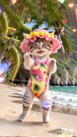 Wow 😻 Watch these cute kittens 😸💕dancing on the beach 💃🏼🏖️💖💖💖 #cat #catsoftiktok #cutecat #funnydance #funnyvideos #catdance 