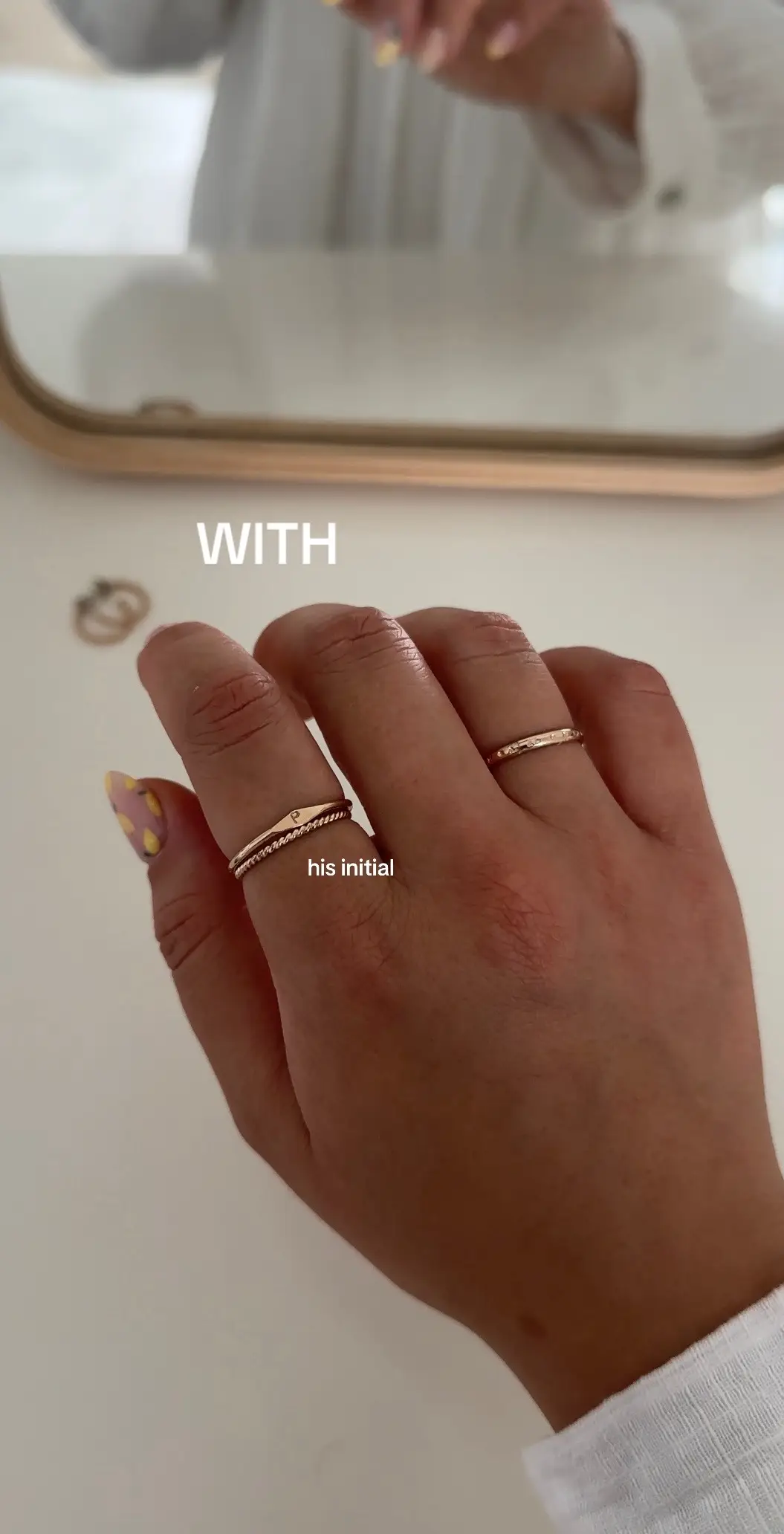 when he gets you a ring with his initial…🥹🤍 #initialring #goldfilledjewelry #personalizedgifts #jewelrymaking #letterring #minimalistjewelry #SmallBusiness #couple #giftforher #matchingjewelry #handmadejewelry 