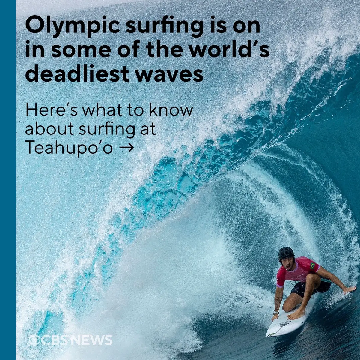 “It’s not a game”: Surfing is on at the 2024 Paris Olympics, and the event is taking place in a Tahitian spot known for having some of the most legendary and dangerous waves in the world. “It’s the most dangerous Olympic sport, for sure,” Brazil’s Gabriel Medina, whose gravity-defying photo went viral this week, told Surfer Magazine. “…But we love it.” Swipe to read more about surfing at Teahupo’o and read more at CBSNews.com. #olympics #parisolympics #tahiti #teahupoo #surfing #gabrielmedina #sports #sportstok 