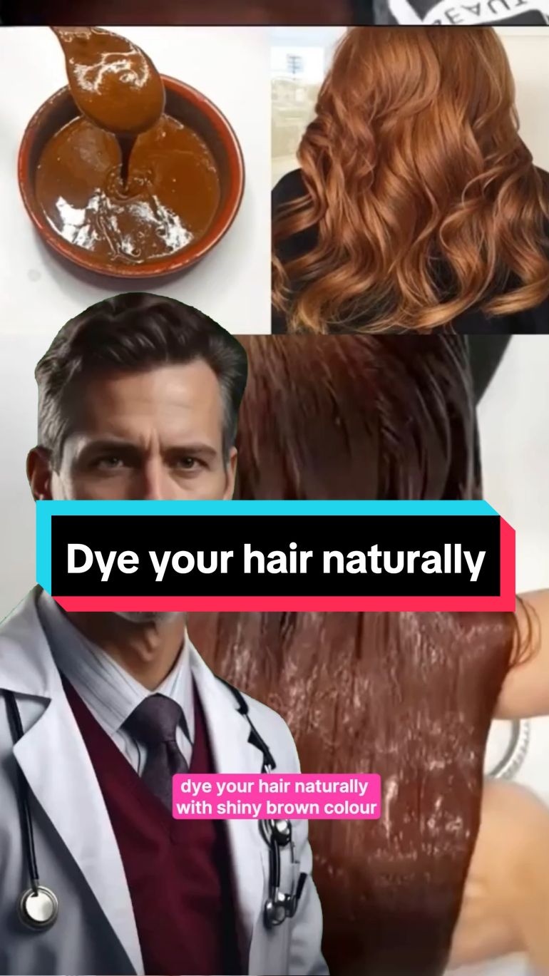 Dye your hair naturally with a shiny brown color without using chemical dyes that damage your hair and accelerate the appearance of gray hair. Use this strong and effective homemade natural recipe that will give your hair a wonderful brown color, shine, and moisture. #Recipe #recipes #remedy #hairdye #dyehair #naturaldye #haircare #hairdyetransformation #naturalremedy #naturalremedies 