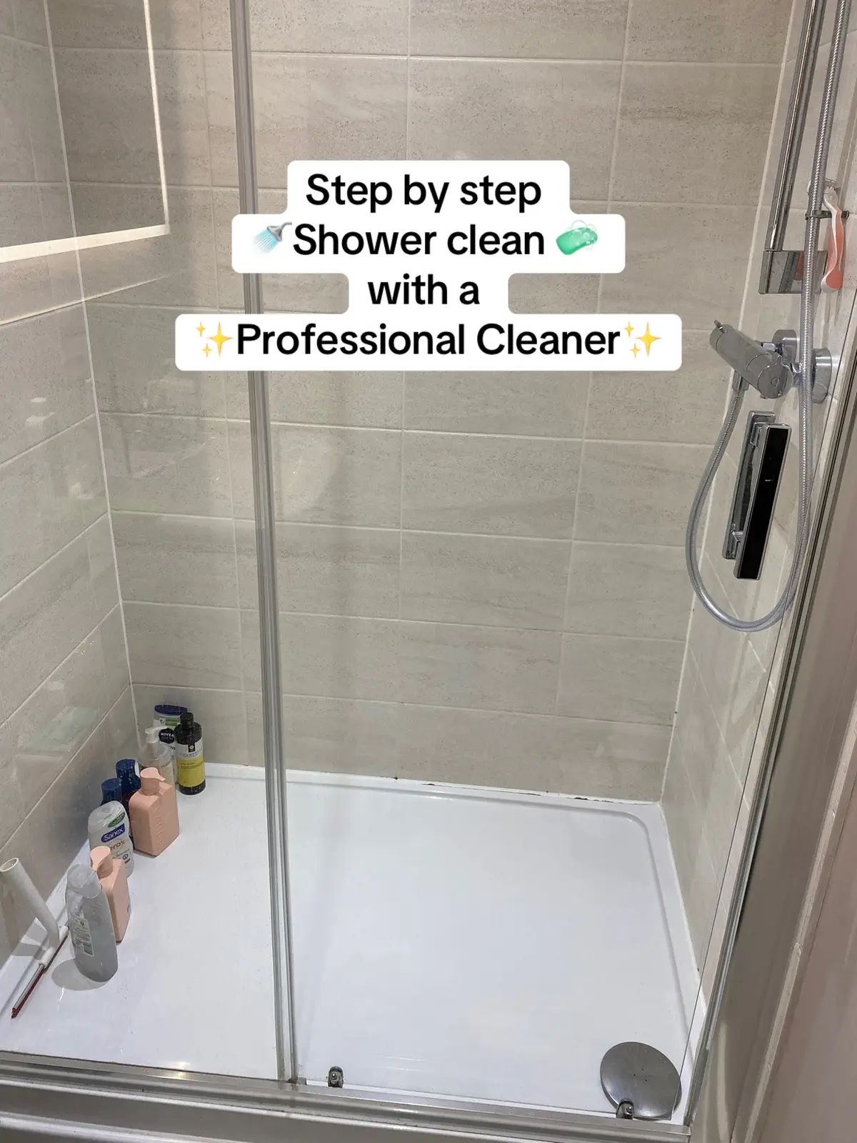 How I clean a shower in photos 🚿✨ I know for many people, cleaning a shower is not something they look forward to.  I find having a system in place makes cleaning much easier and quicker! So these are the steps I take to clean a shower. I would recommend using a cleaner that also removes limescale. A squeegee significantly speeds up water removal, and biffing cloths woll make it sparkle.  Having the right tools and equipment for the job will make it so much easier and quicker    #fyp #professionalcleaning #housekeeping #cleanwithme #cleaningaccount #cleaningtips #CleanTok #cleanersoftiktok #cleaner #cleaningservice #howtoclean #showerclean #stepbystep #howto #cleaningproducts #cleaningequipment #showertrap #squeegee #buffing #cleaningcloth #showerscreen #ecloth #quick 