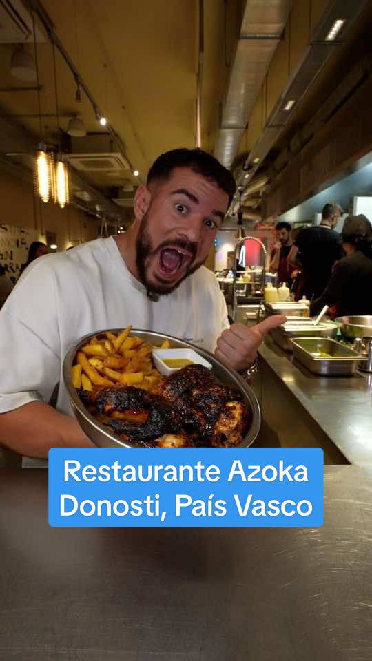 Restaurante Azoka en San Sebastián, Pais Vasco: un restaurante con protagonismo de las brasas dividido en las 2 plantas de este gran local. Imprescindible su Pollo Criollo (es grande, para compartir) y la Lemon Pie 🤤 #donosti #donostia #sansebastian 