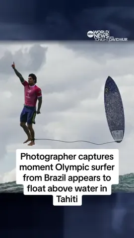 At an Olympics surfing competition in Tahiti, photographer Jérôme Brouillet captured the history-making moment Brazilian surfer Gabriel Medina scored the highest single wave score in Olympics history – and appears to defy gravity. David Muir has the story. #WorldNewsTonight 