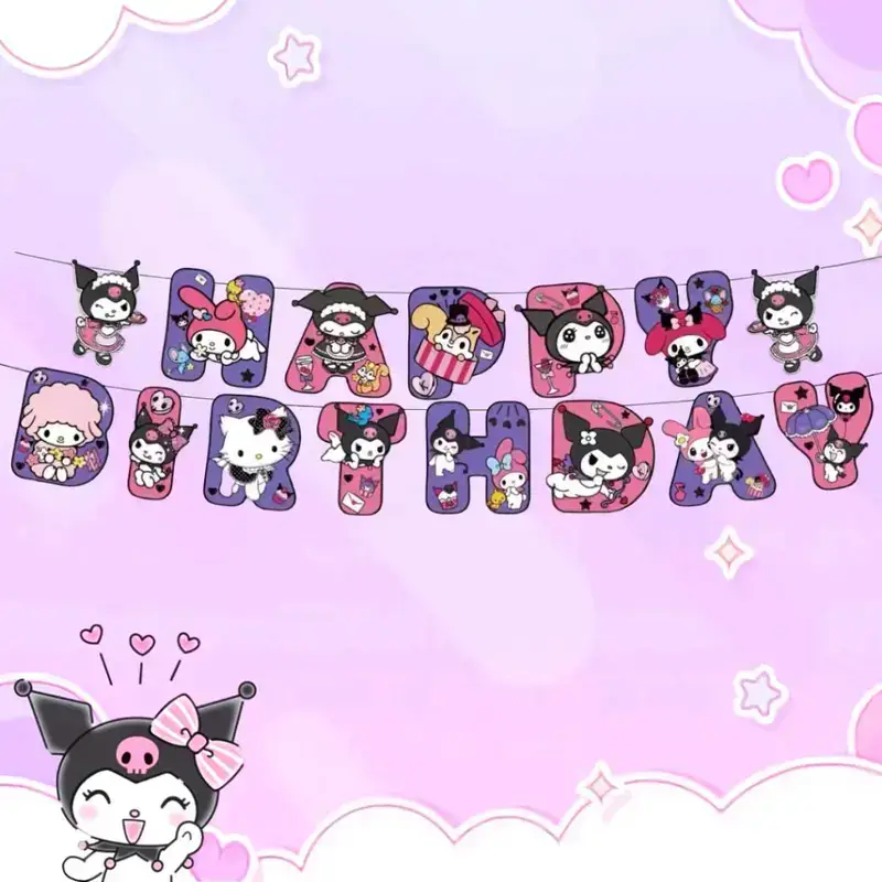 PS-488 (1 Set) Kuromi Banner Happy Birthday Character Kuromi Theme Party Needs Birthday under ₱40.00 Hurry - Ends tomorrow!