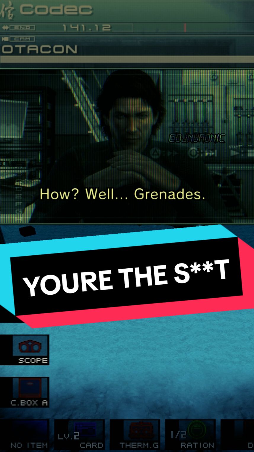Otacon gushes over how Snake overcame the M1 Tank in the Canyon in MGS1. Conversations like these are a pillar of these games and this one is hilarious #metalgear #mgs4 #fyp 