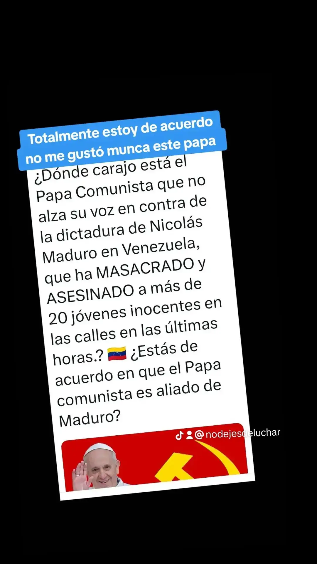 Triste un papá que no me representó no me gustó nunca a pesar que todos sabemos que es de izquierdas y muy de izquierdas pero a mí no me gusta como papá y su forma de ser ni su carisma no me desprende cariño no me gusta y que no haya tenido unas palabras de amor fraternidad consuelo para Venezuela eso no tiene ni nombre ni calificativo ahí lo dejó.soy creyente  #vidioviral #paratiiiiiiiiiiiiiiiiiiiiiiiiiiiiiii 