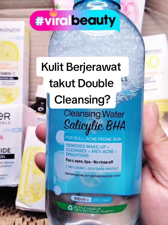 Garnier Micellar Water Salicylic BHA untuk kulit jerawat berminyak bruntusan pori2 besar  #garnier #viralbeautyid #produkviralgarnier #brandofthemonth #garniermicellarwater #skincareroutine #fnfmediagroup 