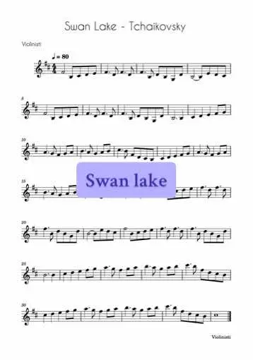 Sheet music for violin, flute, clarinet, right hand on a piano… Violin tutorial available ! #violin #swanlake #sheetmusic #flute #clarinet #piano 