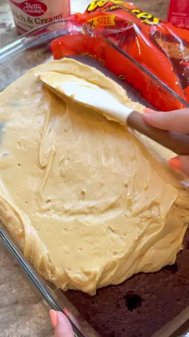 This peanut butter poke cake is incredibly good. Recipe in b io #pokecake #dessert #easydessert #dessertrecipe @Reeses 