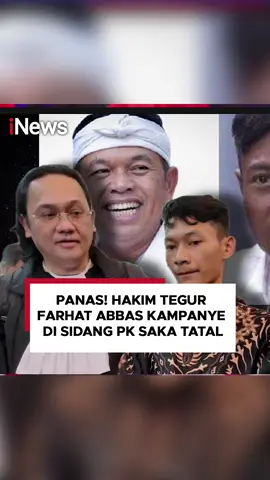 Hakim Ketua Rizqa Yunia menegur kuasa hukum Saka Tatal, Farhat Abbas karena dianggap berkampanye dengan muatan politik dalam sidang peninjauan kembali (PK) kasus pembunuhan Vina Cirebon di Pengadilan Negeri Cirebon pada hari ini, Rabu (31/7). Momen itu terjadi saat Farhat Abbas mengucapkan terima kasih kepada Politisi Gerindra Dedi Mulyadi usai menjadi saksi fakta di sidang tersebut. Selain berterima kasih, Farhat juga mendoakan Dedi agar sukses dan menjadi calon gubernur Jawa Barat. #SidangPK #SakaTatal #DediMulyadi #Cirebon