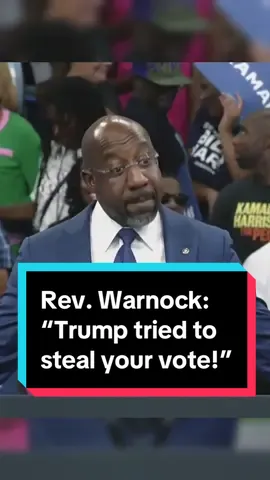 Sen. Raphael Warnock (D-GA) spoke at VP Kamala Harris' rally Tuesday in his home state, reminding them that former President Donald Trump attempted to overturn the 2020 election in their state. #MSNBC #Harris #Trump #2024 #election #Georgia #VP #President #fyp #foryou 