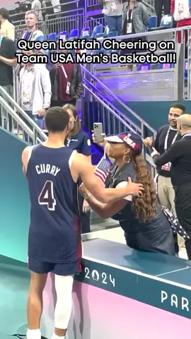 Queen Latifah is all of us as she pulled up to cheer on the U.S. Mens Basketball team at the #ParisOlympics 👑 🎥: @nbcsports @enews 