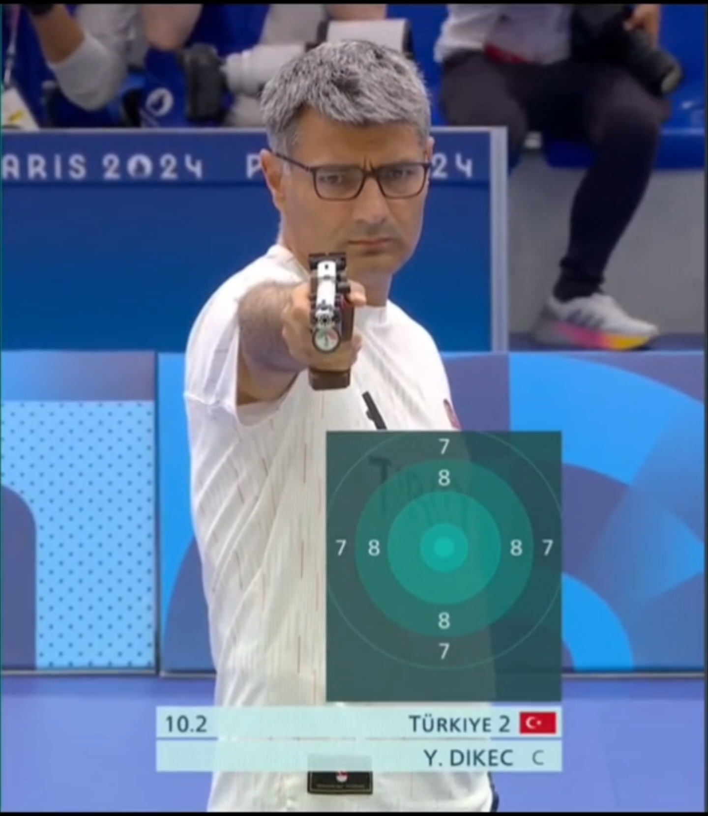 Turkey sent a 51-year-old Yusuf Dikec with no specialized lenses, eye cover, or ear protection, and secured the silver medal! 🎯 #Olympics #Olympics2024 #France #Paris #Shooting #fyp #foryoupage #viral #trending #awesome 