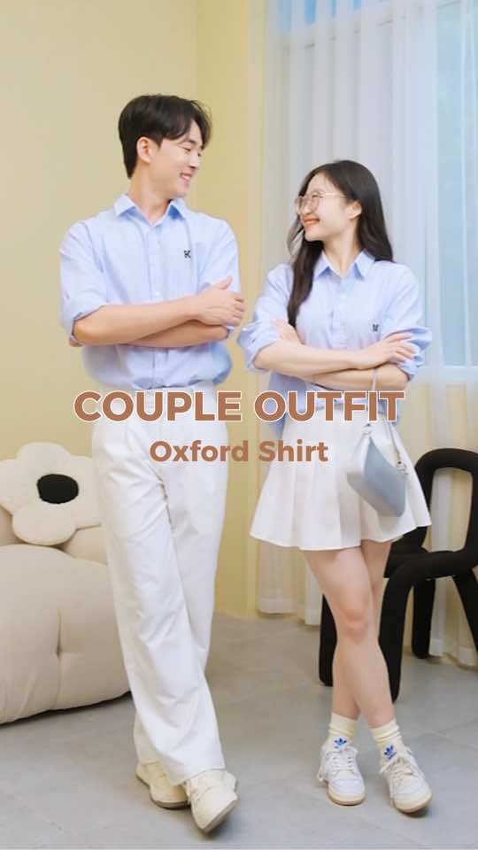 Sơ mi Oxford kẻ xanh còn thêu riêng nữa couple nào cũng nên thử nhó #lila #coupleoutfit #couple 