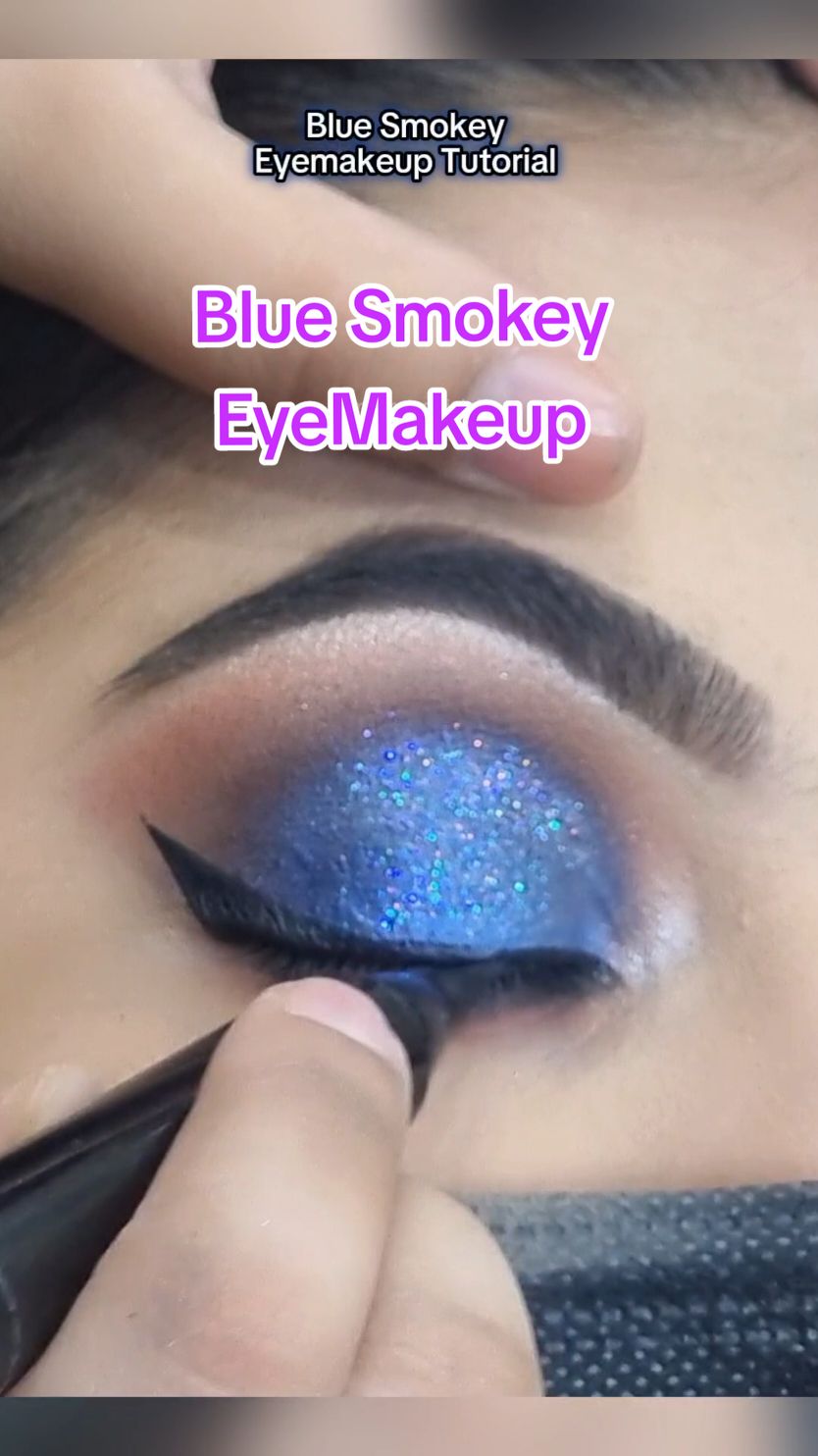 Glittery Blue Smokey EyeMakeup Tutorial.. #EyeMakeup #eyemakeuptutorial #bluemakeup #asmakhan #glittery #glitters #wingliner 