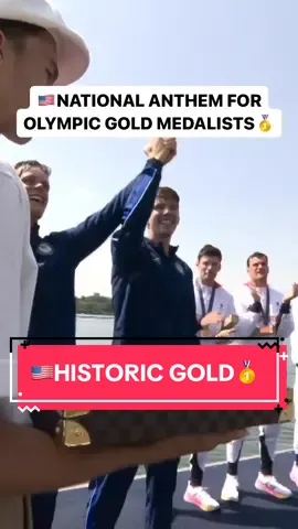 Emotional moments as The Star-Spangled Banner rings out for the U.S. men's four rowing team. 🇺🇸🥇 #ParisOlympics #rowing #olympics #paris2024 #goldmedal #usa #starspangledbanner #nationalanthem 